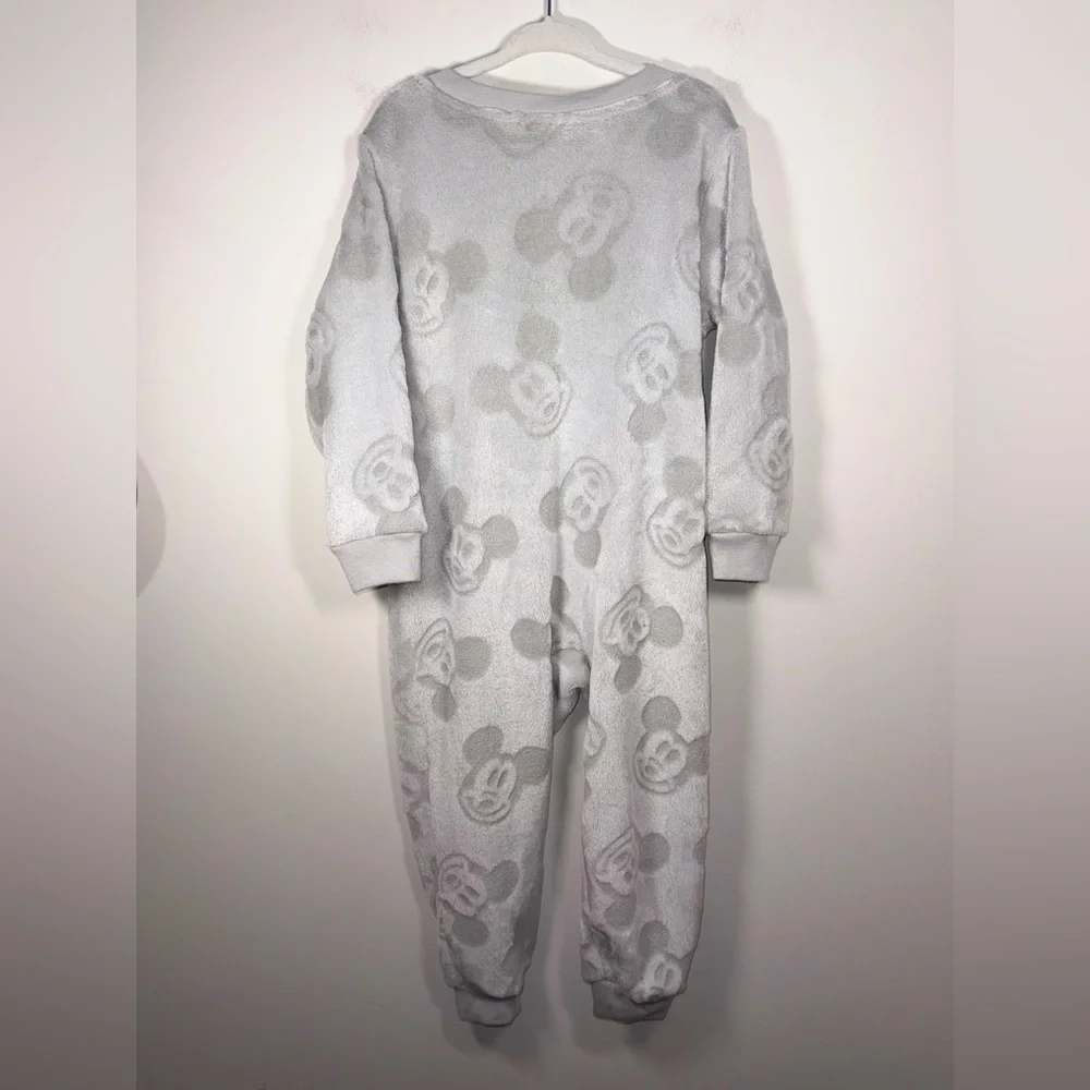 Disney Toddler Kids Gray Mickey Mouse Fleece One-Piece Footie Pajamas Size 4T